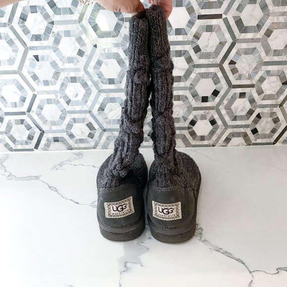 UGG CLASSIC TALL ARGYLE KNIT BOOTS - DARK GREY - Picture 2 of 7
